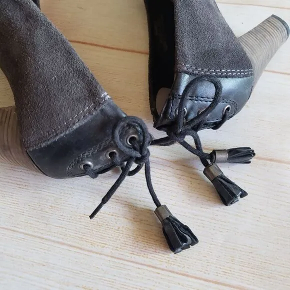 Diesel Leather Suede Round Toe Studded Tassel Heel Pumps Shoes Brown Size 39