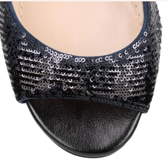 DIOR Sandals Retail Price $965.00 Sequin Block Heel - Black Blue Size 35