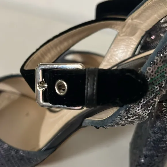 DIOR Sandals Retail Price $965.00 Sequin Block Heel - Black Blue Size 35