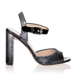 DIOR Sandals Retail Price $965.00 Sequin Block Heel - Black Blue Size 35