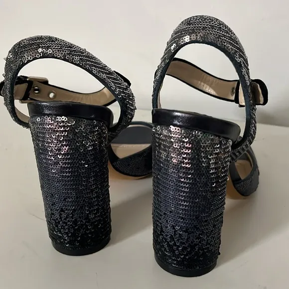 DIOR Sandals Retail Price $965.00 Sequin Block Heel - Black Blue Size 35