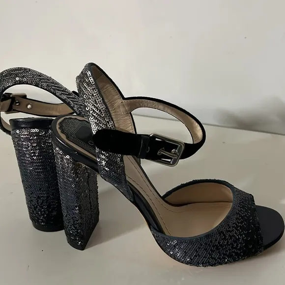 DIOR Sandals Retail Price $965.00 Sequin Block Heel - Black Blue Size 35