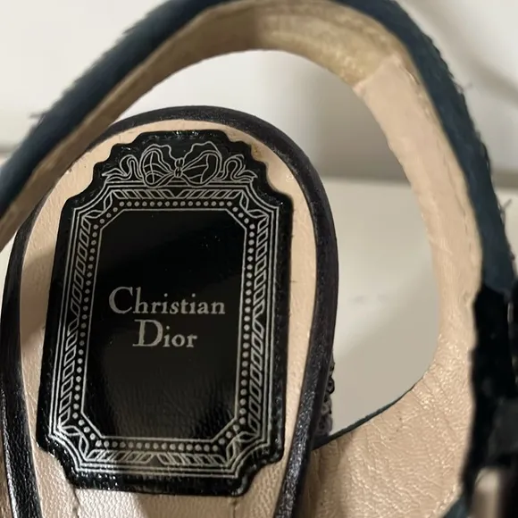 DIOR Sandals Retail Price $965.00 Sequin Block Heel - Black Blue Size 35