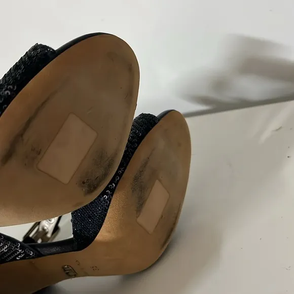 DIOR Sandals Retail Price $965.00 Sequin Block Heel - Black Blue Size 35