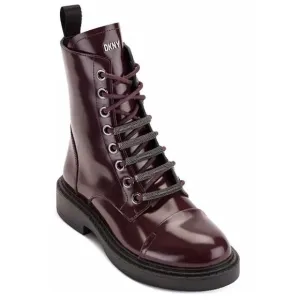 DKNY Boots Size 8 Womens Bordeaux Leather Lace Up Combat Block Heel NEW