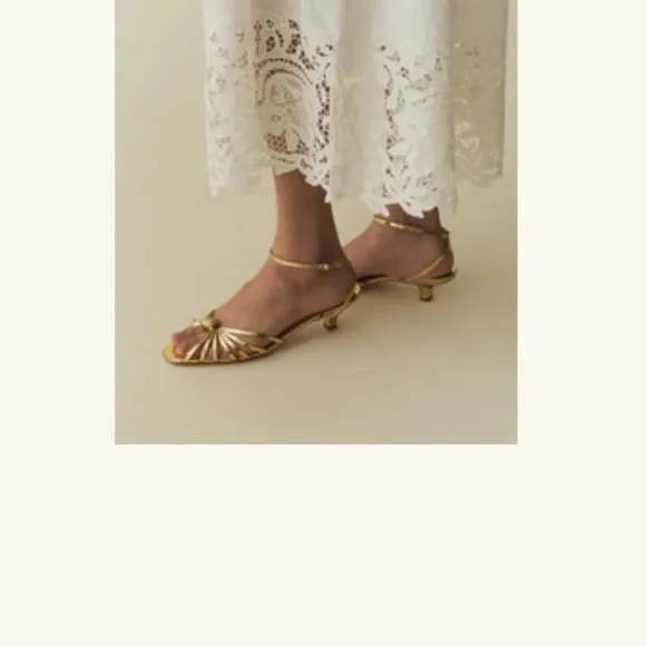 Doen Gold Strappy Sandals with Kitten Heel