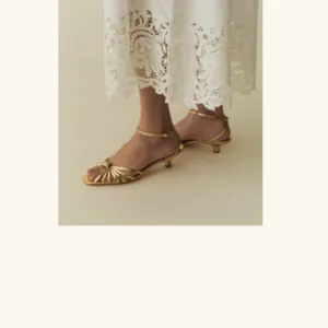 Doen Gold Strappy Sandals with Kitten Heel