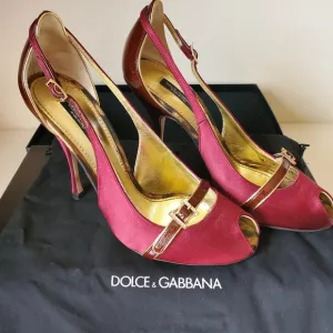 Dolce &amp; Gabbana Red Heels with High Slender Heel and Open Toe Design