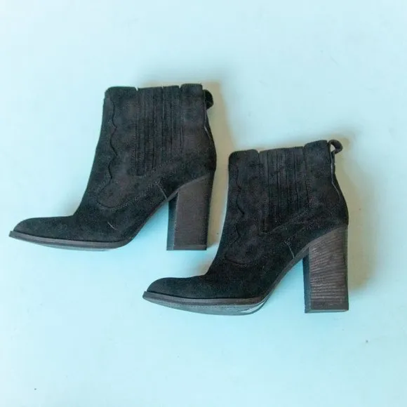 Dolce Vita Black Genuine Leather Western Embroidered Block Heel Booties Sz 9.5