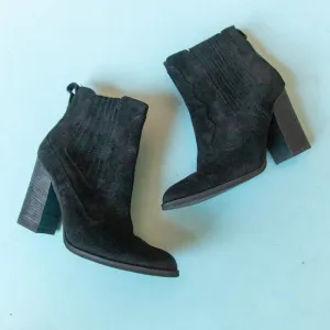 Dolce Vita Black Genuine Leather Western Embroidered Block Heel Booties Sz 9.5