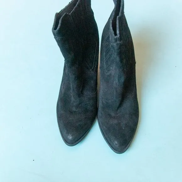 Dolce Vita Black Genuine Leather Western Embroidered Block Heel Booties Sz 9.5