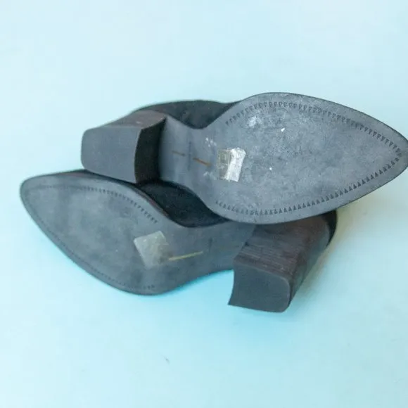 Dolce Vita Black Genuine Leather Western Embroidered Block Heel Booties Sz 9.5