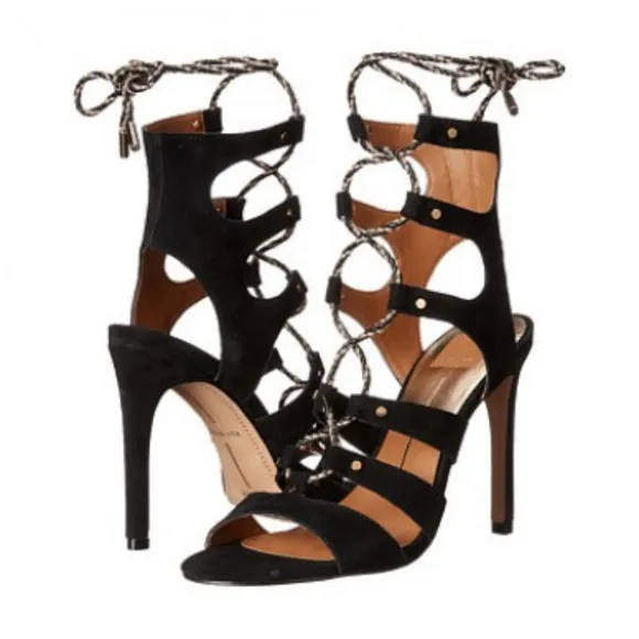 DOLCE VITA Black Suede Lace Up Heeled Sandals