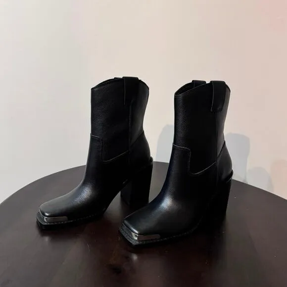 Dolce Vita Falon Western Black Leather Boots - Size 6.5