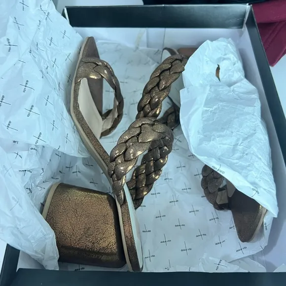 Dolce Vita Netra Woven Block Heel Sandals - Bronze Suede Stella - Size 8.5