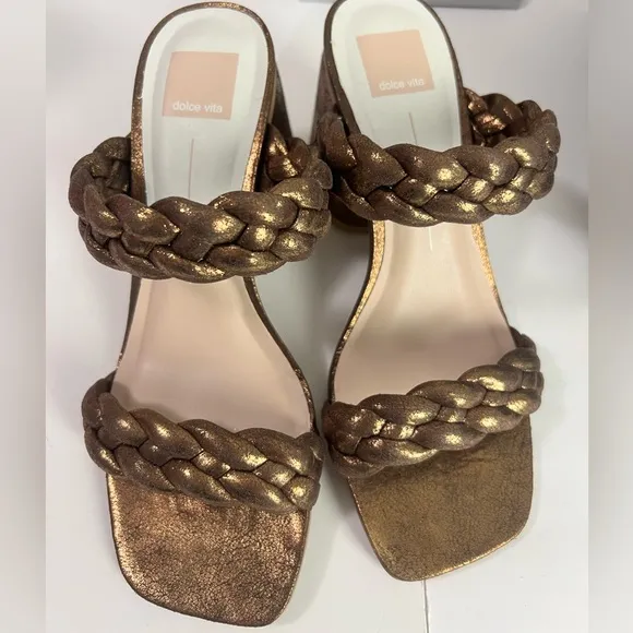 Dolce Vita Netra Woven Block Heel Sandals - Bronze Suede Stella - Size 8.5