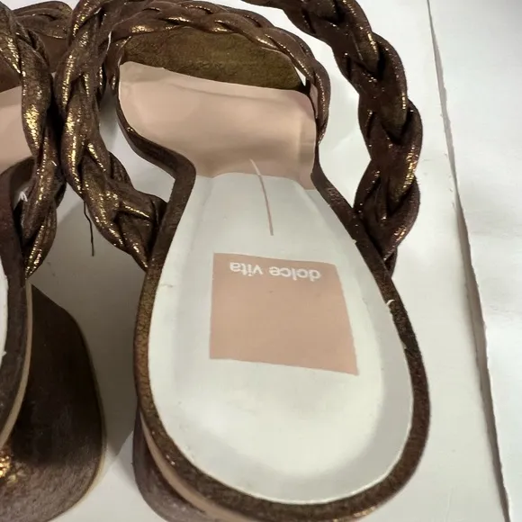 Dolce Vita Netra Woven Block Heel Sandals - Bronze Suede Stella - Size 8.5