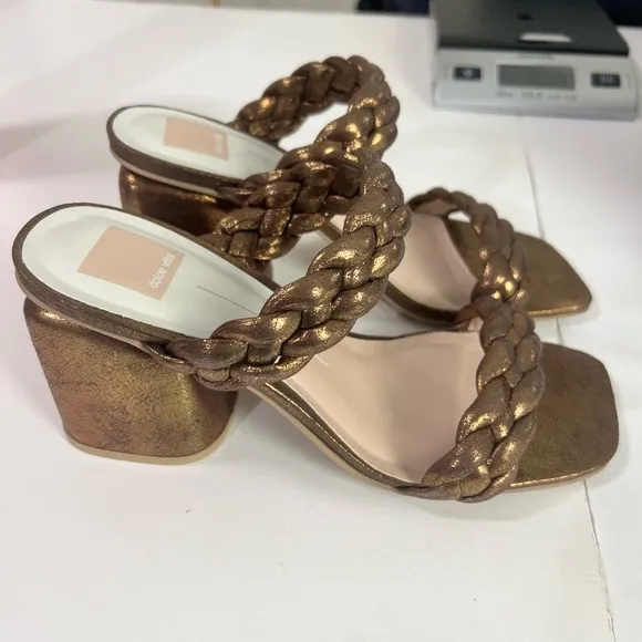Dolce Vita Netra Woven Block Heel Sandals - Bronze Suede Stella - Size 8.5