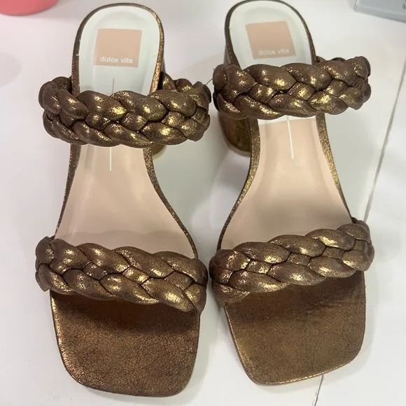 Dolce Vita Netra Woven Block Heel Sandals - Bronze Suede Stella - Size 8.5