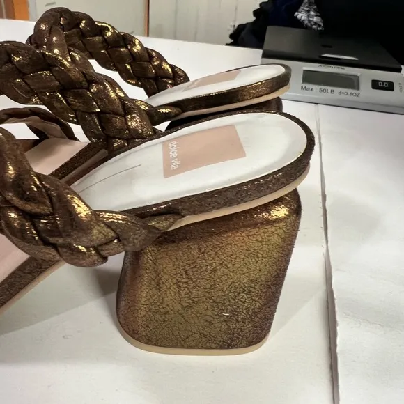 Dolce Vita Netra Woven Block Heel Sandals - Bronze Suede Stella - Size 8.5