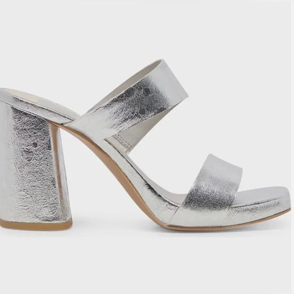 Dolce Vita NIB Silver Metallic Cataya Block Heel Sandals