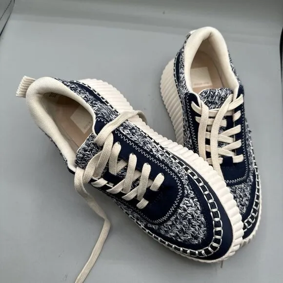DOLCE VITA Women Shoes Woven Dolen Denae Sneakers Cream/Navy Platform Size‎ 8