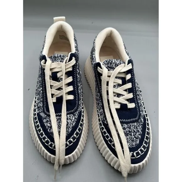 DOLCE VITA Women Shoes Woven Dolen Denae Sneakers Cream/Navy Platform Size‎ 8