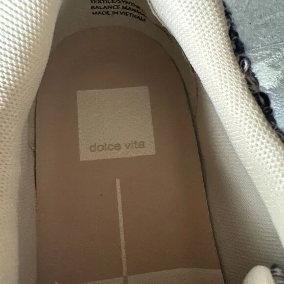 DOLCE VITA Women Shoes Woven Dolen Denae Sneakers Cream/Navy Platform Size‎ 8