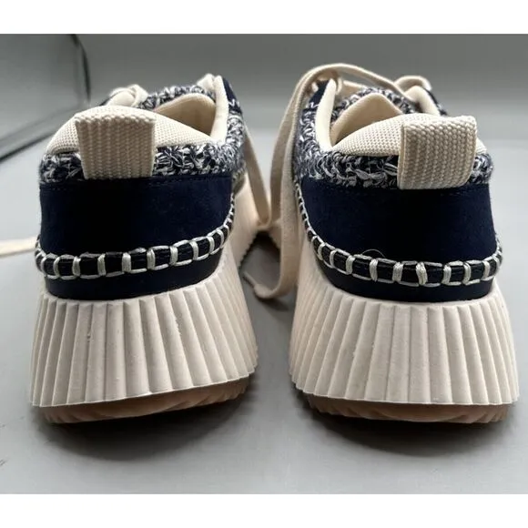 DOLCE VITA Women Shoes Woven Dolen Denae Sneakers Cream/Navy Platform Size‎ 8