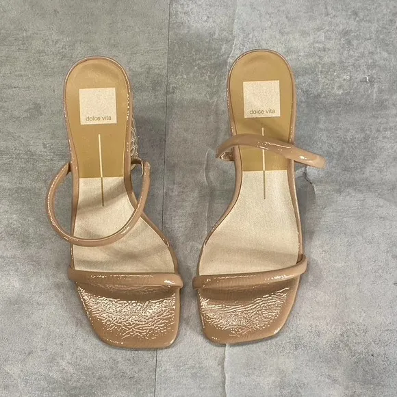 Dolce Vita Women's Cafe Croc Embossed Nancie Block-Heel Square-Toe Sandals SZ 8