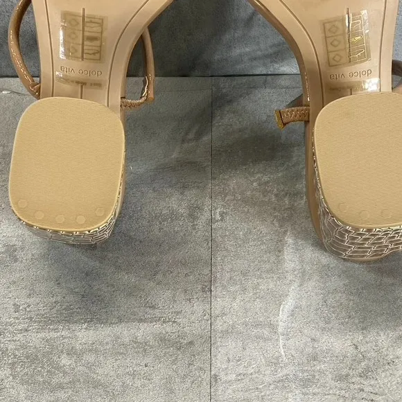 Dolce Vita Women's Cafe Croc Embossed Nancie Block-Heel Square-Toe Sandals SZ 8