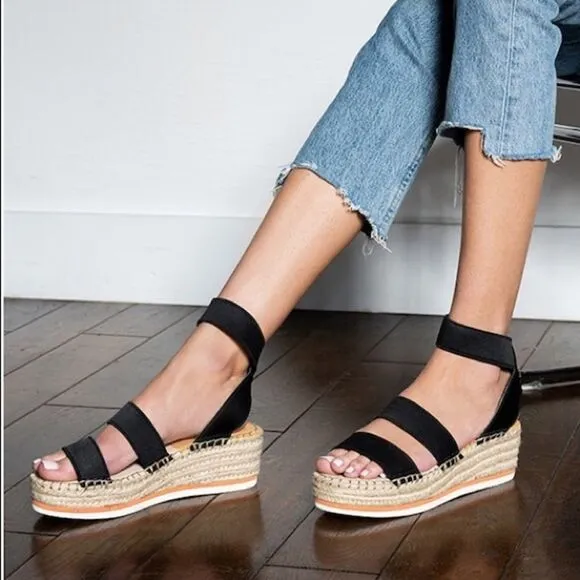 DOLCE VITA Lury Espadrille Wedge Sandal Straps Black Tan 9