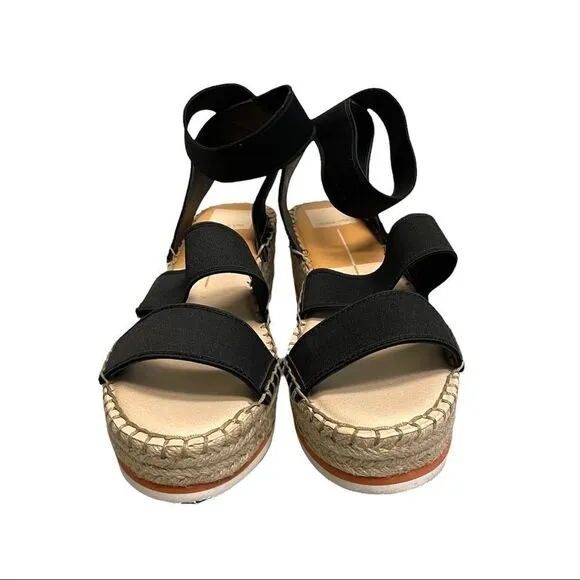 DOLCE VITA Lury Espadrille Wedge Sandal Straps Black Tan 9