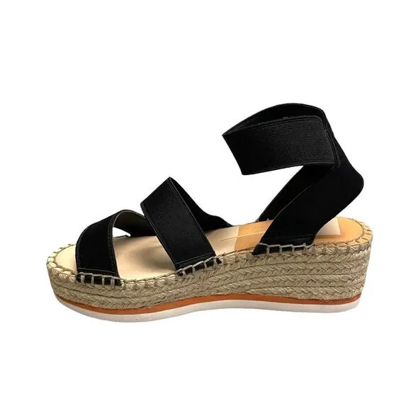 DOLCE VITA Lury Espadrille Wedge Sandal Straps Black Tan 9