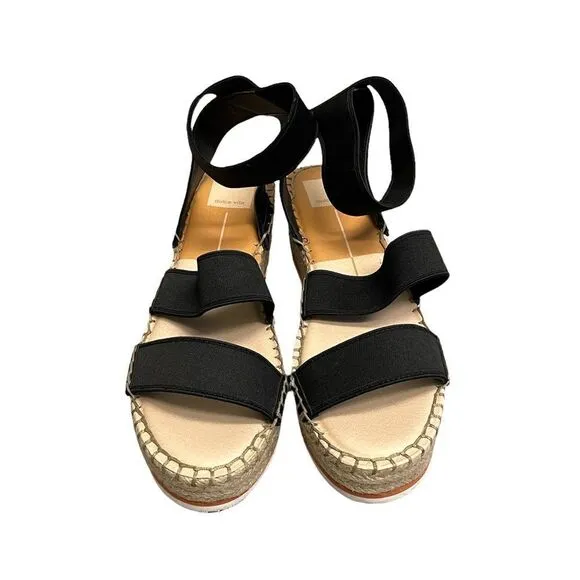 DOLCE VITA Lury Espadrille Wedge Sandal Straps Black Tan 9