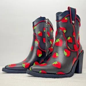 Dolls Kill x Strawberry Shortcake Meadow Greeting Black Cowboy Boots
