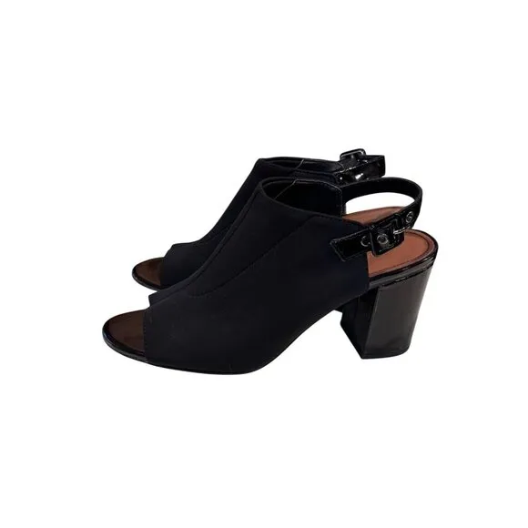 Donald J Pliner Black Block Heel Open Toe Slingback Sandals Womens Size 8.5