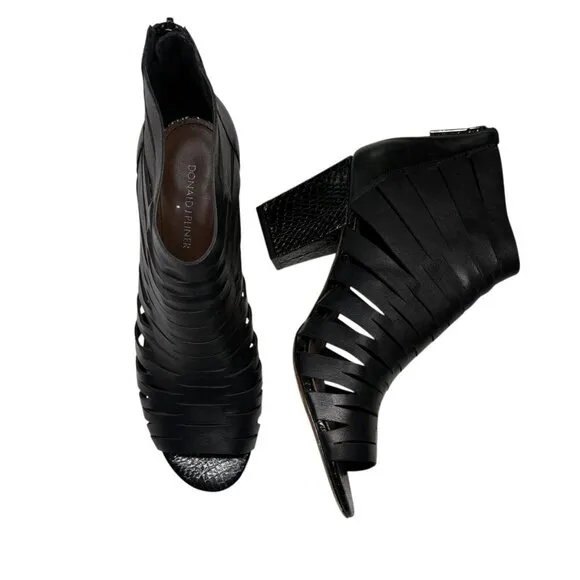 Donald J. Pliner Black Leather Greece Block Heel Cage Bootie Sandals Women's 9.5