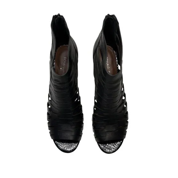 Donald J. Pliner Black Leather Greece Block Heel Cage Bootie Sandals Women's 9.5
