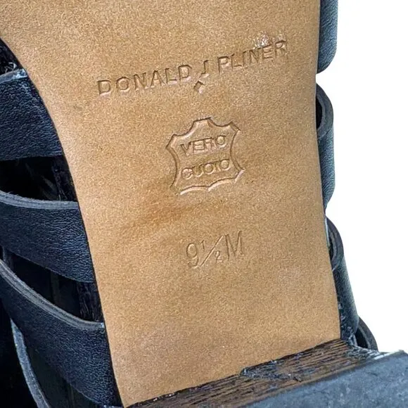 Donald J. Pliner Black Leather Greece Block Heel Cage Bootie Sandals Women's 9.5