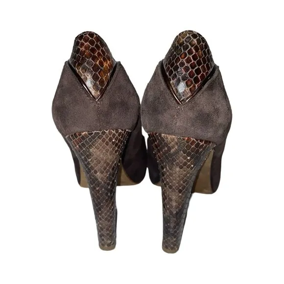 Donald J Pliner Brown Suede Snakeskin Dawn Pumps Heels Size 6