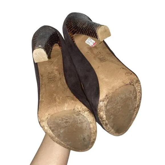 Donald J Pliner Brown Suede Snakeskin Dawn Pumps Heels Size 6
