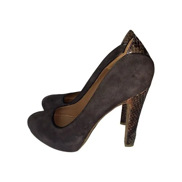 Donald J Pliner Brown Suede Snakeskin Dawn Pumps Heels Size 6