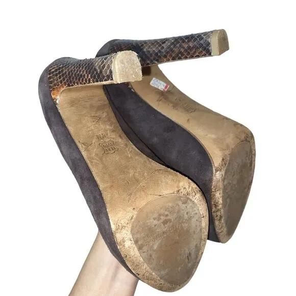 Donald J Pliner Brown Suede Snakeskin Dawn Pumps Heels Size 6
