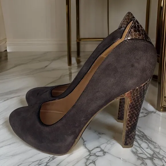 Donald J Pliner Brown Suede Snakeskin Dawn Pumps Heels Size 6