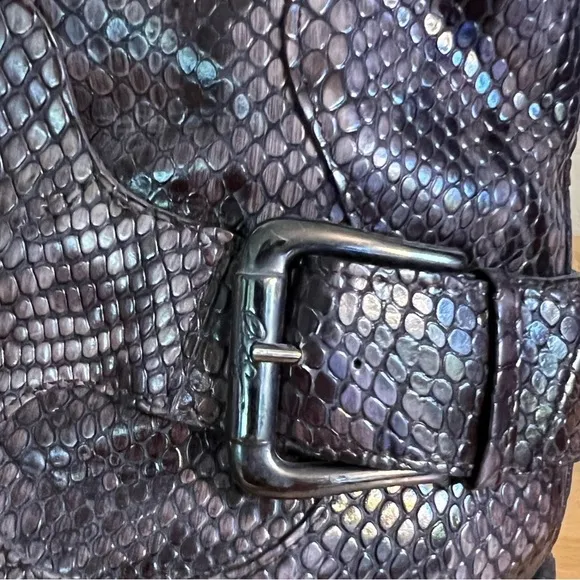 Donald J Pliner Donata Python Embossed Snake Leather Boots Side Slit Block Heel