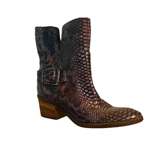 Donald J Pliner Donata Python Embossed Snake Leather Boots Side Slit Block Heel
