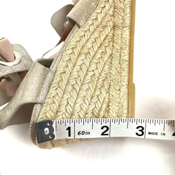 Donald J Pliner Espadrille Wedge Sandals 7 Metallic Ribbon Lace Up Spain NEW