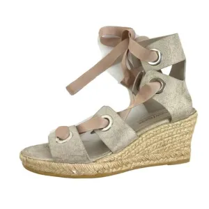 Donald J Pliner Espadrille Wedge Sandals 7 Metallic Ribbon Lace Up Spain NEW