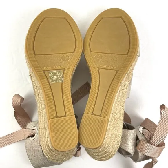 Donald J Pliner Espadrille Wedge Sandals 7 Metallic Ribbon Lace Up Spain NEW